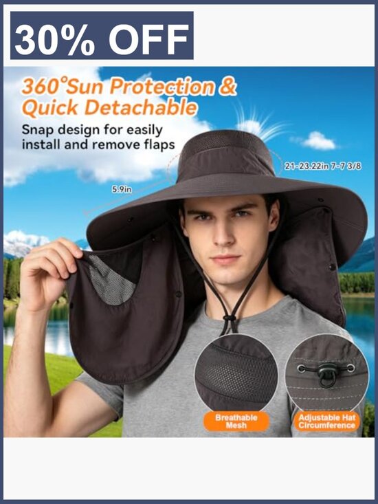UPF 50+ Wide Brim Sun Hat with Removable Neck Face Flap main image 6